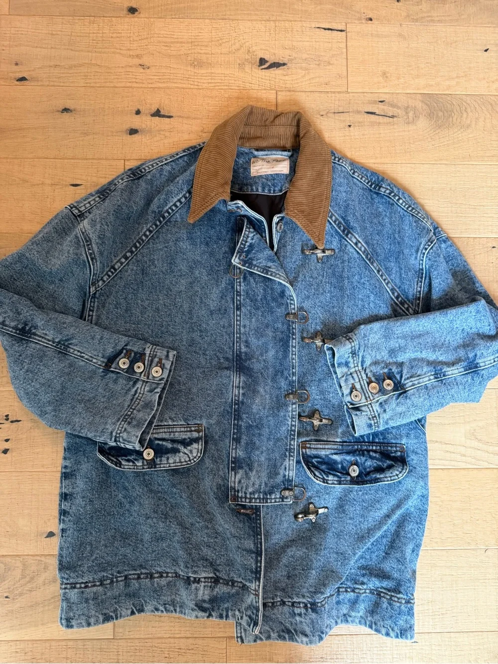 Free People Blue Denim Jacket with Brown Corduroy Collar